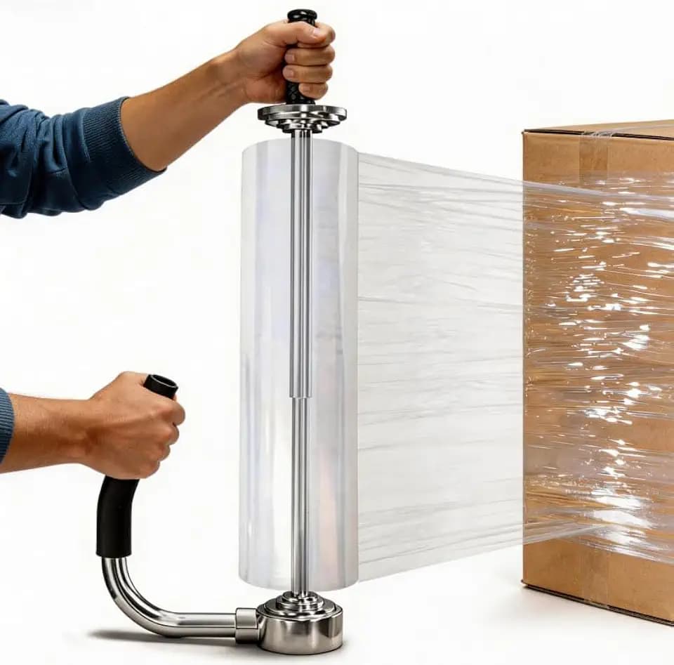 Stretchfolienspender, Manueller Abroller Stretchfolie für Rollen von 30-50 cm breit Metall Folienziehvorrichtung mit Griff für Verpackung von Möbeln Maschinen und anderen großen Gegenständen