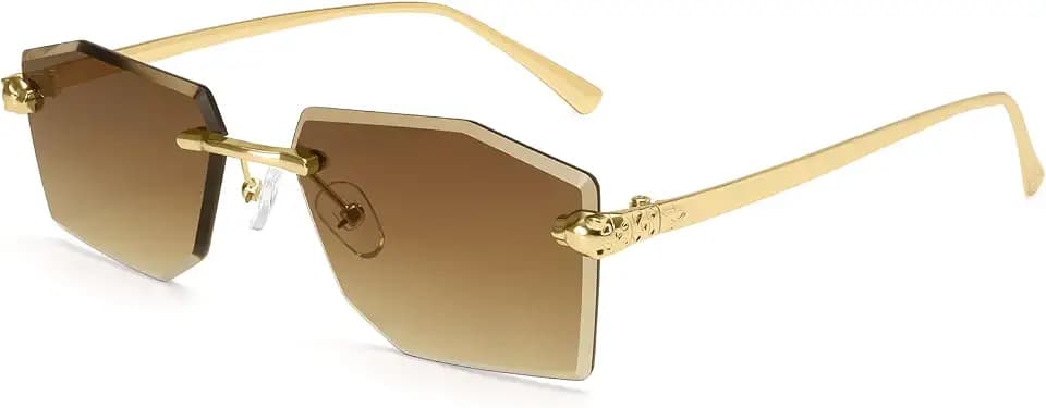Dollger Rimless Rectangle Sonnenbrille für Männer Frauen Hip-Hop Small Square Sunglasses Frameless 70s 90s Shades