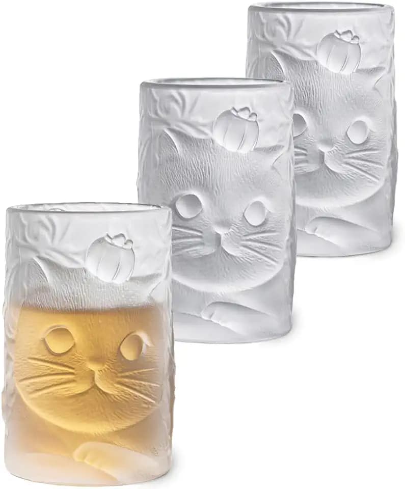 Glas Katze Teetassen (3er Set) Glas Tumbler, Glasbecher für Wasser & Saft, Tee, Espresso, Whisky und andere Getränke Einzigartiges Katzentasse Geschenk.