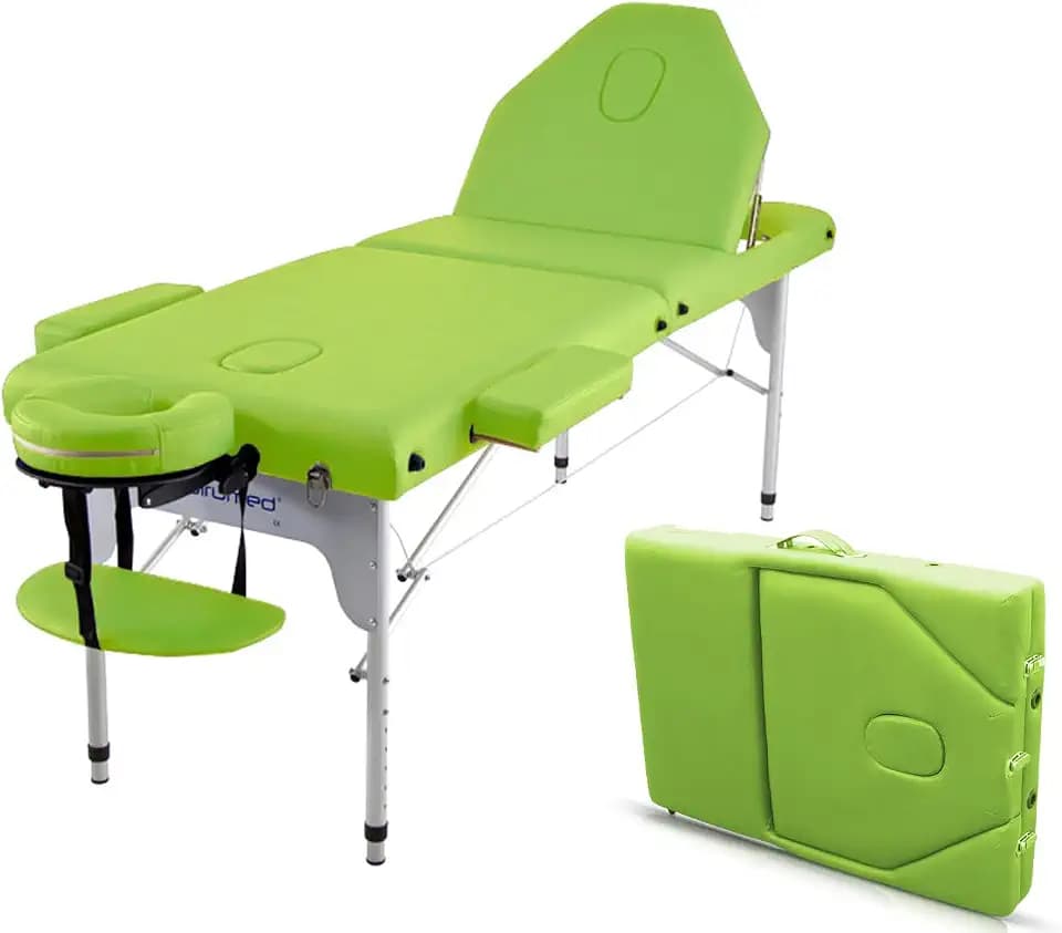 QUIRUMED Elite Aluminium Klappbare Massageliege, 186 x 66 cm, Farbe Grün, Massageliege, Kunstleder, hochdicht gepolstert, leicht, höhenverstellbar