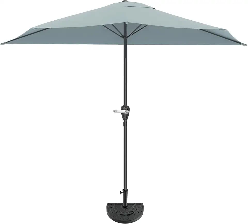 Half Umbrella Outdoor Patio Shade - 9 ft Patio Umbrella with Easy Crank and 20lb Weighted Base - Small Canopy for Balcony, Table, or Deck by Pure Garden (Dusty Green)