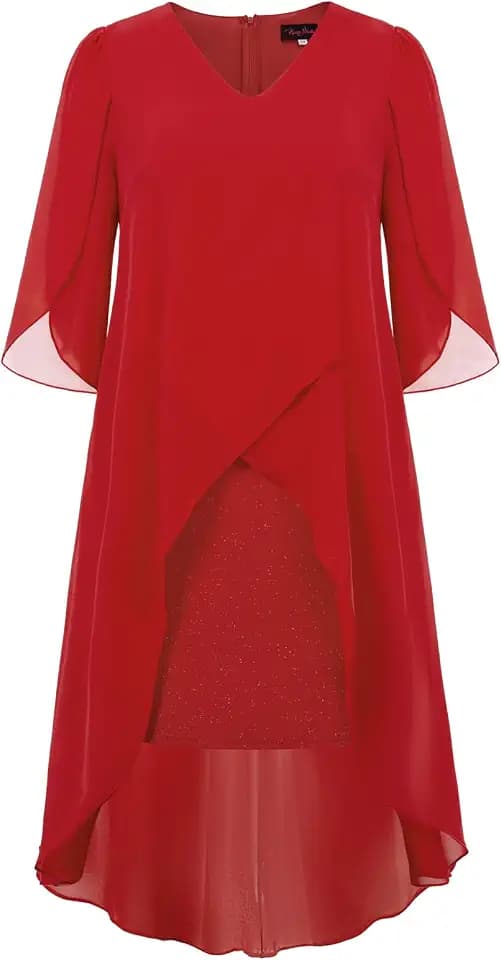 Hanna Nikole Damen Große Größen Chiffon Cocktailkleid Cape V-Ausschnitt Business Abendkleid