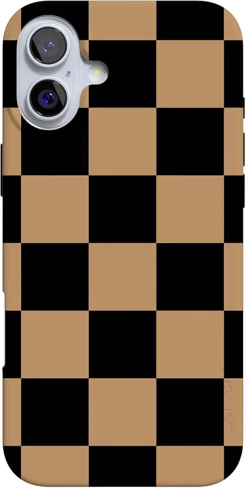 Casely iPhone 16 Case | Fit Check | Black & Brown Checkerboard | Compatible with MagSafe | Classic Ultra Slim Design
