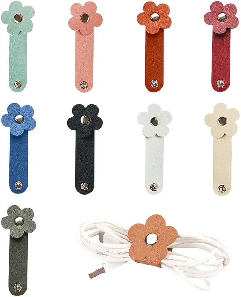 9pcs Flower Cord Organizer Cable Management USB Cable Organize Floral Leather Charger Cord Organizer For Earphone Phone Charging Cords