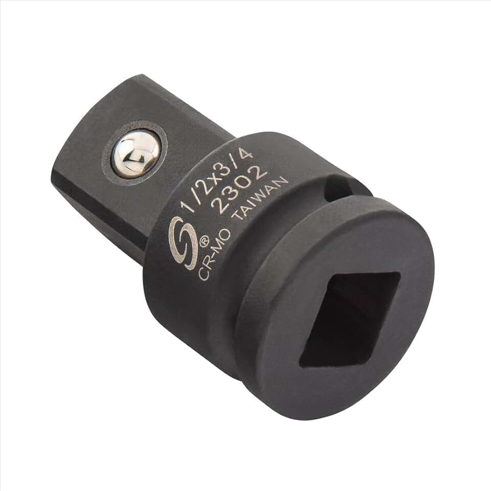 SUNEX TOOLS 2302, 1/2 Inch Drive, 1/2" Female x 3/4" Male Impact Adapter, Cr-Mo Steel, Ball Detent, Tapered Square End, Meets ANSI Standards