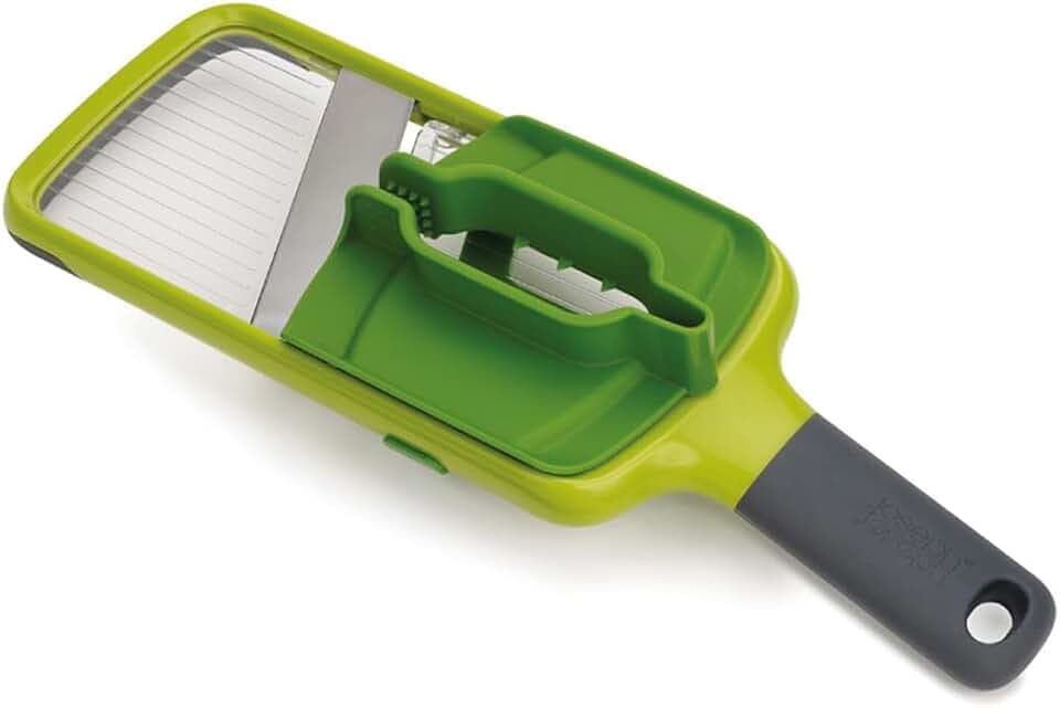 Joseph Joseph Multi-Grip Küchen Mandoline, Verstellbar Gemüseschneider und zwiebelschneider, 3-Scheiben-Stärke, mit Präzisionsgriff, grün, 42