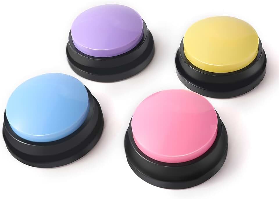 Buzzer mit Aufnahmefunktion, Buzzer mit Aufnahmefunktion, Intelligenzspielzeug für Hunde, Haustier Talking Training Antwort Buzzer, 30 Sekunden Aufnahme &Wiedergabe, 4 Stück