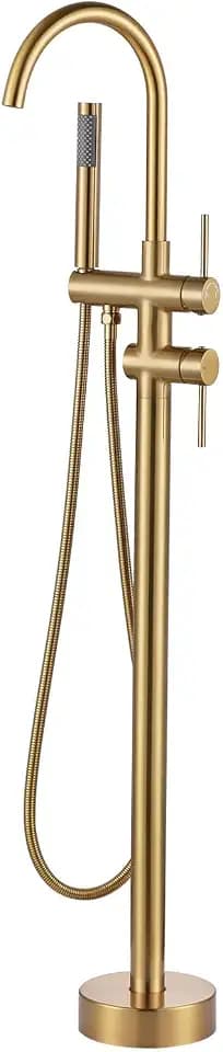 ALEASHA Freestanding Brass Tub Filler Bathtub Faucet, Brushed Gold