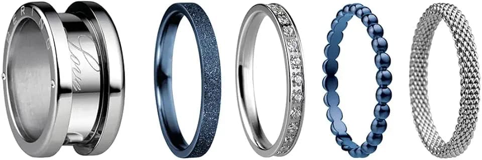 BERING Austauschbar Ring Set für Damen in Silber & Blau mit einzigartigem Twist- & Change System, Symphony-Set-A