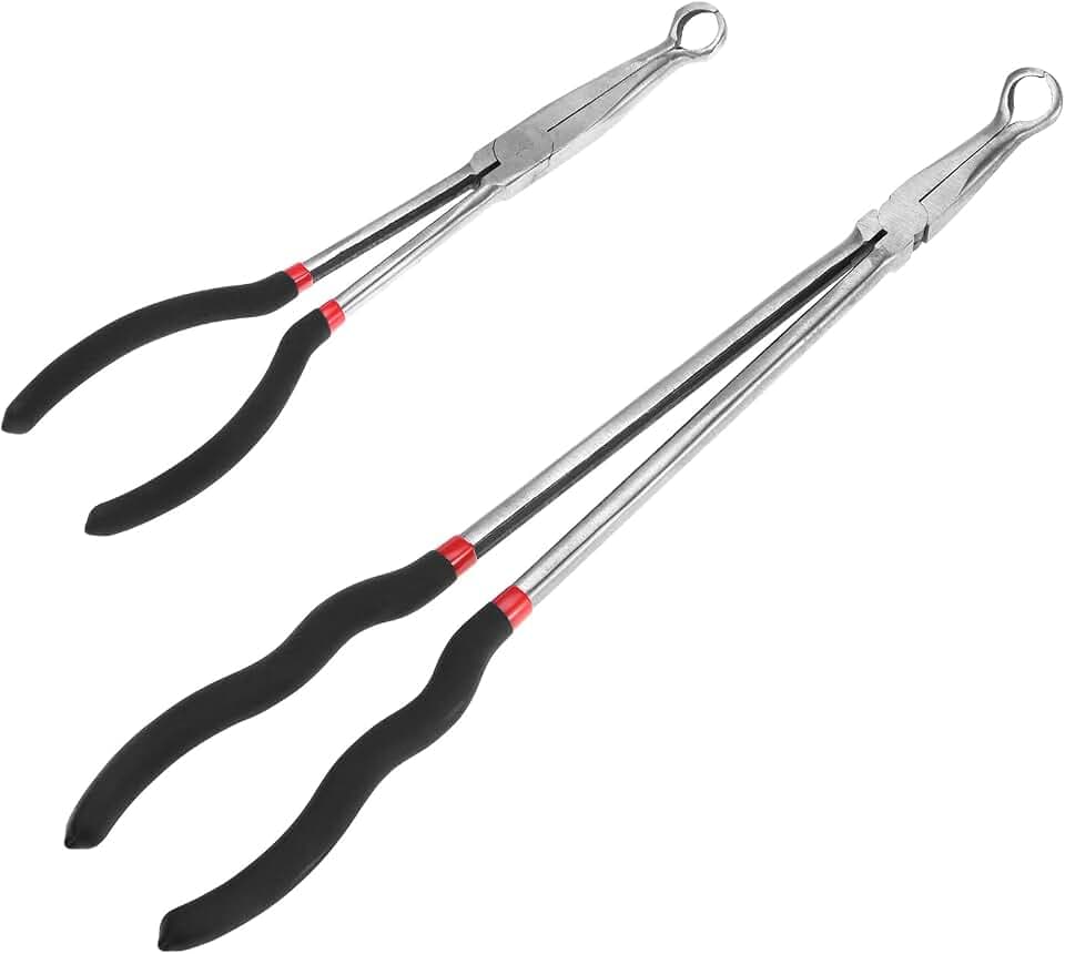 QWORK Offset Spark Plug Boot Removal Plier - 5/8" Opening, 11" and 16" Length, Offset Tip for Tight Spots, Protects Wire Boots