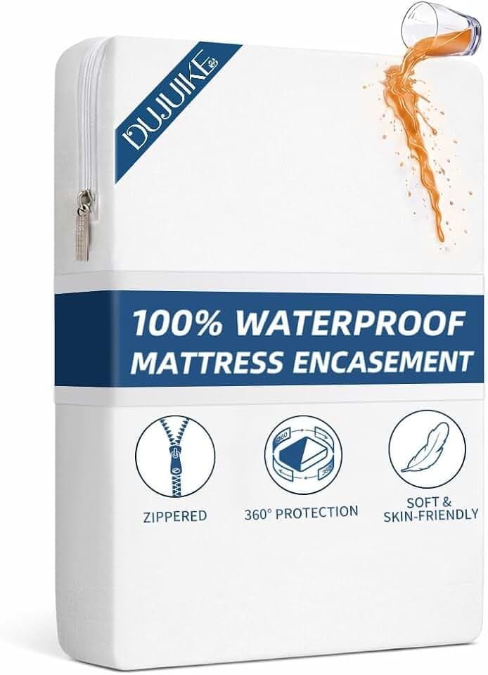 DUJUIKE Wasserdichter Matratzenbezug, Matratzenschoner mit Reißverschluss, wasserdicht, fleckenabweisend, resistent gegen Bettwanzen und Hausstaubmilben, hypoallergen,waschbar(Weiß, 90 x 200 x 20 cm)