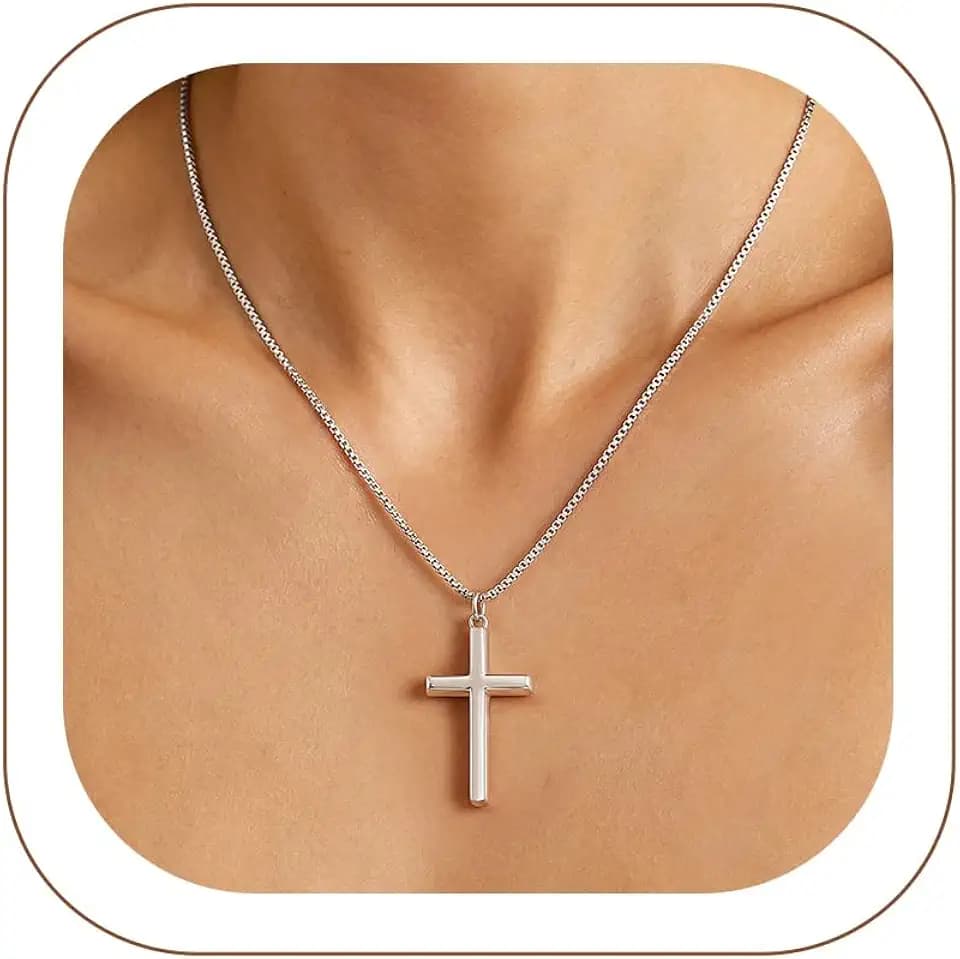 KeyStyle Cross Necklace for Women,Silver/Gold/Rose Gold Cross Pendant
