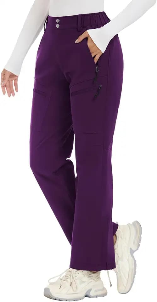 Women's-Snow-Ski-Pants-Fleece-Lined-Waterproof-Insulated Flare Warm for Snowboard Winter Hiking Travel 5 Pockets