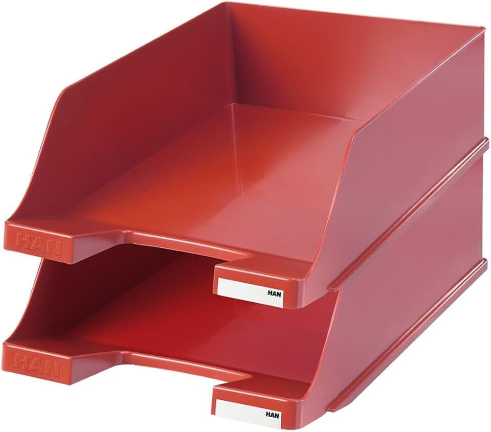 HAN Briefablage KLASSIK XXL - 2 STÜCK, DIN A4/C4, extra hohe Ausführung, Schreibtisch Organizer, Bürobedarf, Büromaterial, Briefkorb, Dokumentenablage, 1047-17, rot