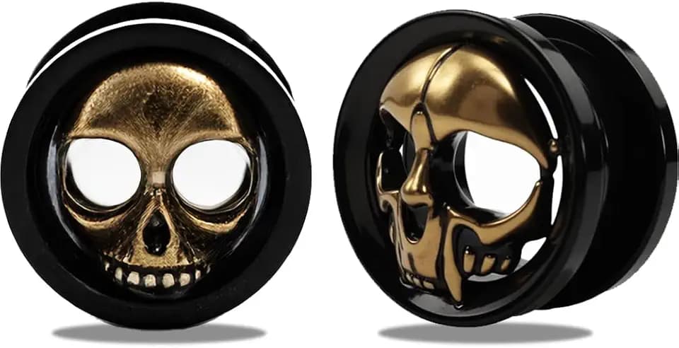 2PCS Gothic Ear Gauges Skull Ear Tunnels Plugs Flesh Stainless Steel Screw Ears Expander Earrings Body Piercing Jewelry 1/2"(12mm)