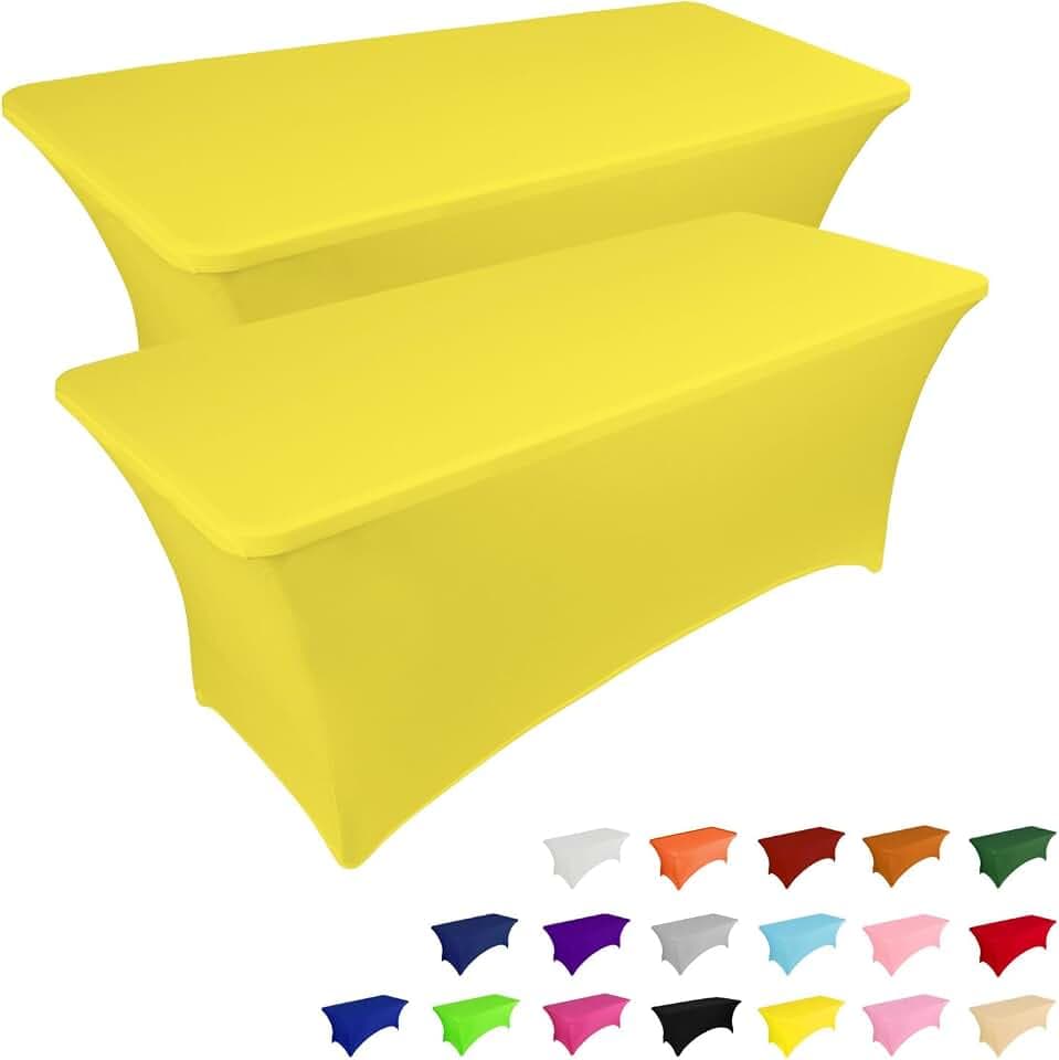 IVAPUPU 2 Pack 6FT Table Cloth for Rectangular Spandex Yellow Table Cover