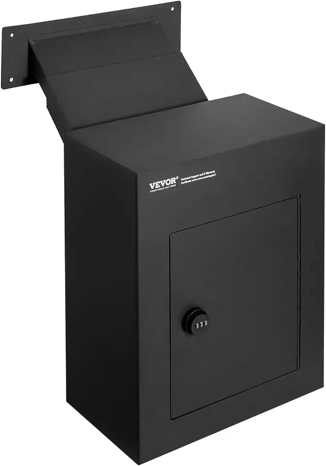 VEVOR Through The Wall Drop Box Deposit Safe 13x7x17, Rainproof Heavy Duty Steel Mailbox with Combination Lock for Wall Thickness 2.8"-7.9" Home Office, Locking Wall Mount Mail Drop Box, Black