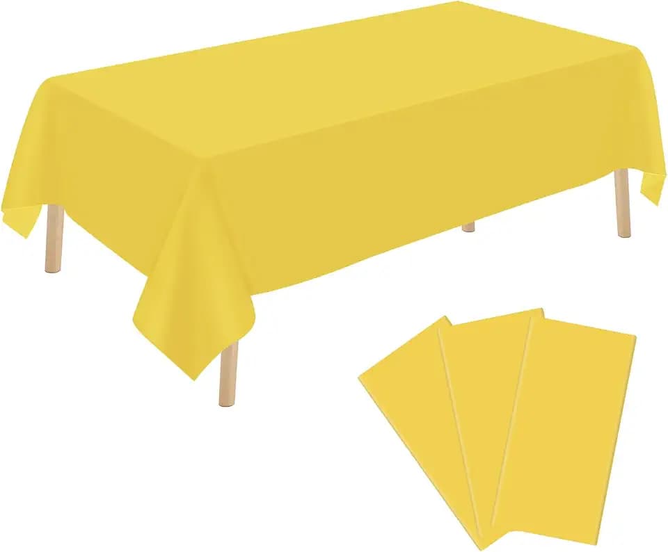 YSYJ 3 Pack Yellow Plastic Tablecloth Disposable Rectangular Table Cloth 54 x 108 Inch Table Cover for Parties