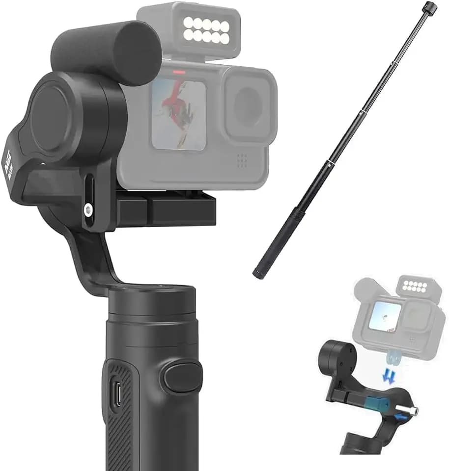 INKEE Falcon Plus Action Kameras Gimbal Stabilisator, 9 Stunden Akkulaufzeit Kabellose Steuerung USB-C Universelles Aufladen Kompatibel mit GoPro 11/10/9/8/7/6/5 Osmo Action Insta 360 GoPro Media Mode