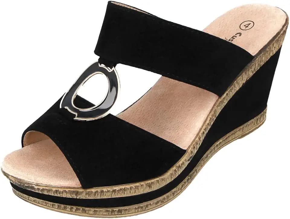 Cushion Walk Damen-Sandalen, Leder, gefüttert, Peep-Toe, mittelhoher Keilabsatz, Pantoletten, Größe 35-42