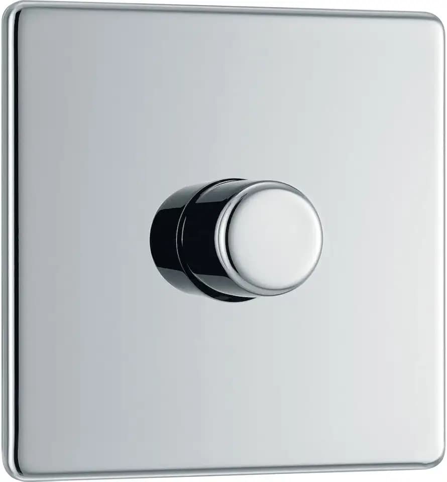 BG Electrical FPC81 Intelligenter Einzelwand-Dimmerschalter, 2-Wege, schraubenlose Frontplatte, Premium-Flachplatte, poliertes Chrom, 200 W