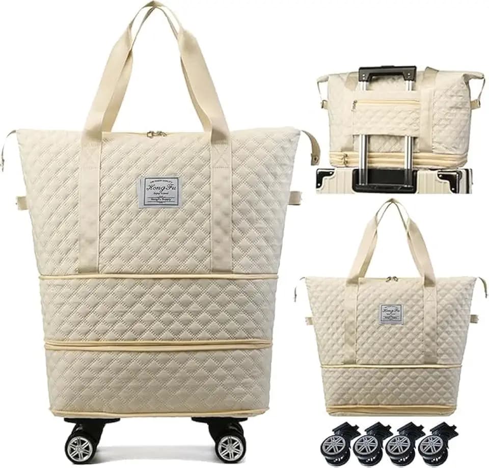DOJUNS Rolling Duffle Bag with Wheels,Expandable Foldable Duffle Bag,Detachable Rolling Wheels,Rolling Luggage Bag Carry on Duffel Bag,Wheeled Travel Duffle Bag,Gift for Wife and Parents
