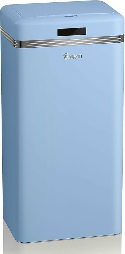 Swan Retro Automatischer Küchenmülleimer, Bewegungssensor, 45 Liter, Metall, intelligenter Recycling-Abfalleimer, große Kapazität, Vintage-Design, Pastellblau