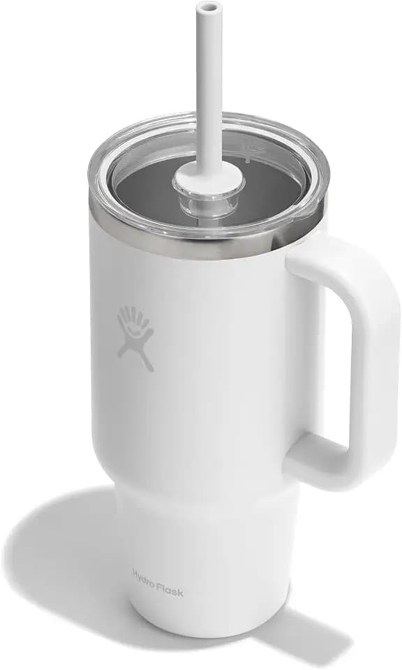 Hydro Flask Travel Tumbler with Handle, Clear Lid and Straw - Insulated Stainless Steel