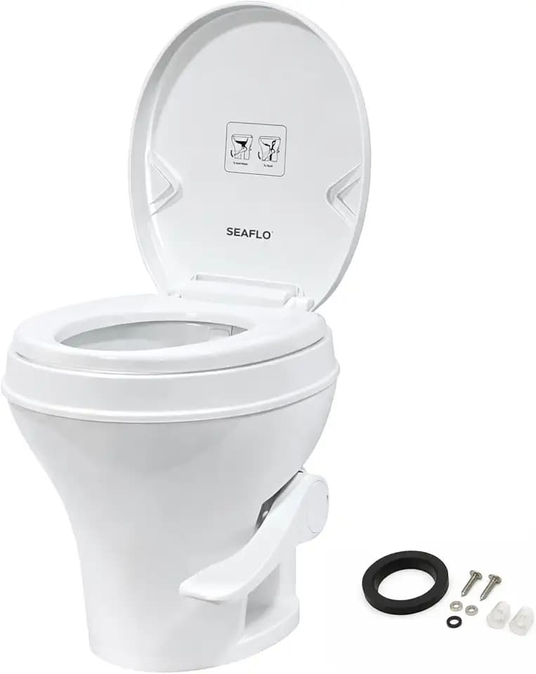 SEAFLO Wohnmobil-WC – Standardhöhe, Schwerkraftspülung, Fußpedal, sanft schließender Deckel