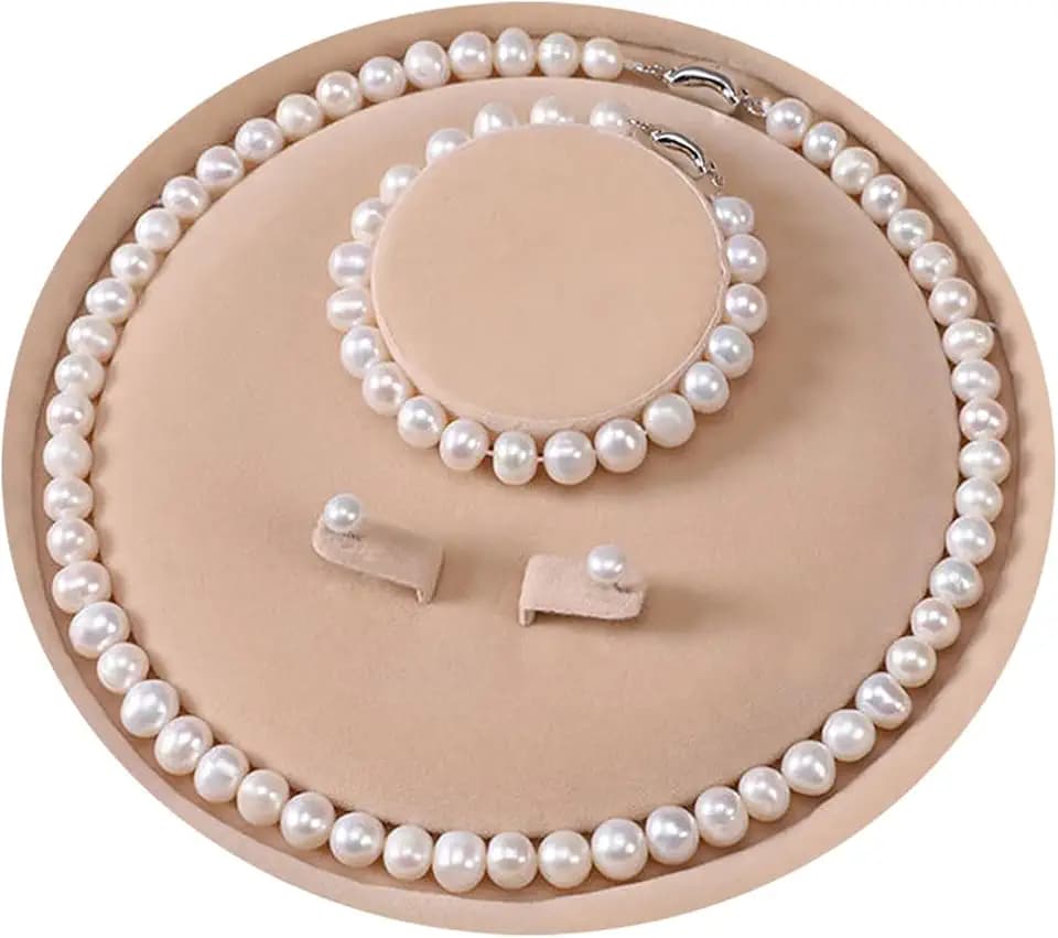 Freshwater Cultured Pearl Necklace Set Includes Stunning Bracelet and Stud Earrings Jewelry Set for Women Gift for Mother's Day, Anniversary, Birthday, Wedding