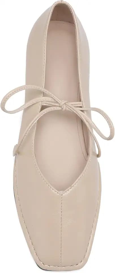 Women's Lace Up Ballet Flats Square Toe Bow Tie Mary Jane Flat Shoes