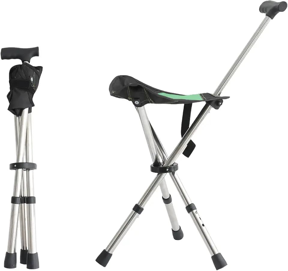 King Mills Lightweight Portable Stools for Adults Heavy Duty, Adjustable Walking Chair for Adults, Anti-Slip Cane Seat Walking Stick Folding Seat 250 Lbs Above Ideal for Camping & Hiking