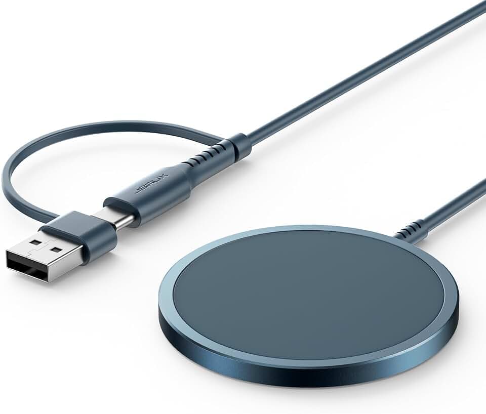 Mag-Safe Ladegerät 15W, JSAUX Wireless Charger Induktive Ladestation-Blau
