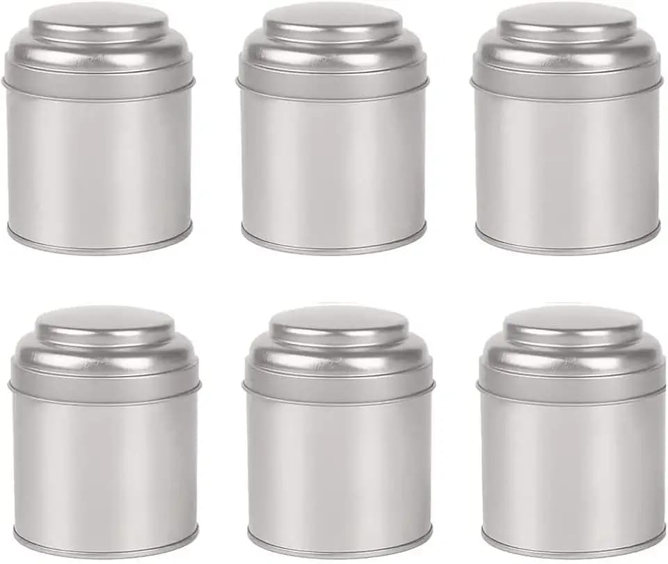 6 Kleine Teedosen mit Luftdichten Doppeldeckeln, Mini-Blechdosen und Kleine Runde Küchendosen für Tee (Silber)