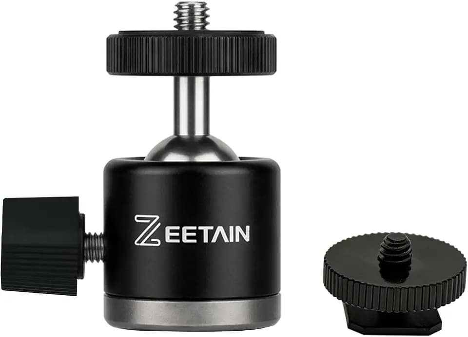 Mini Ball Head Tripod Head, 360° Rotatable Aluminum, 1/4" Hot Shoe, 20mm Camera Mount Adapter for Tripods, Monopods, HTC Vive & SLR Cameras, 2.5lb Capacity