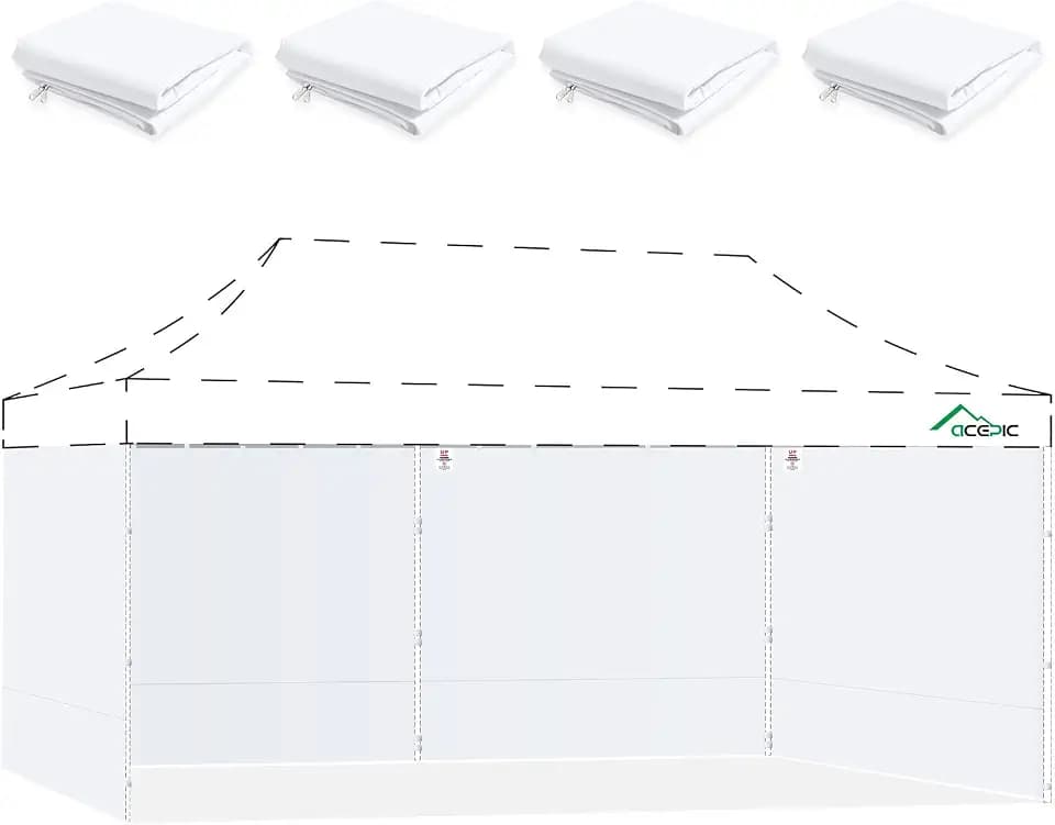 ACEPIC 10x20ft Canopy Sidewalls Only, White (4PCS, Frame Not Included)