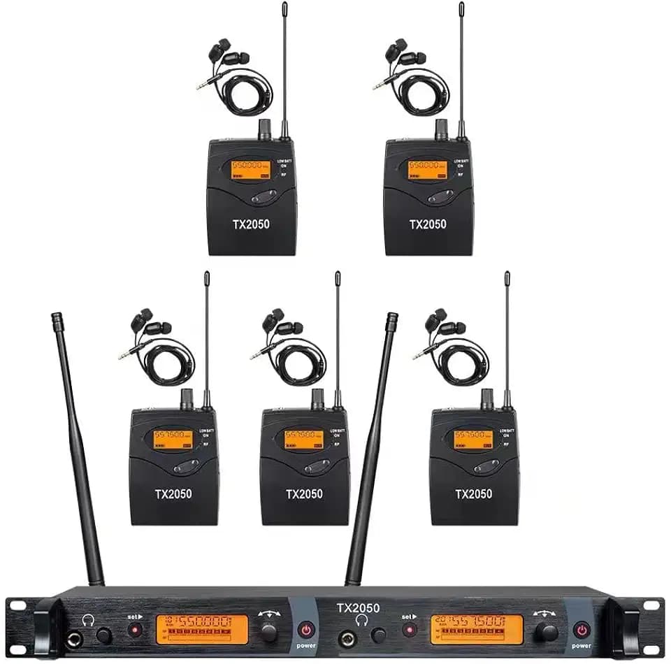 Wireless in Ear Monitor System 2 Channel 5 Bodypacks Monitoring in Studio Monitor UHF Transmitter Frequency Monitoring Type for Stage Church Band Musicians School