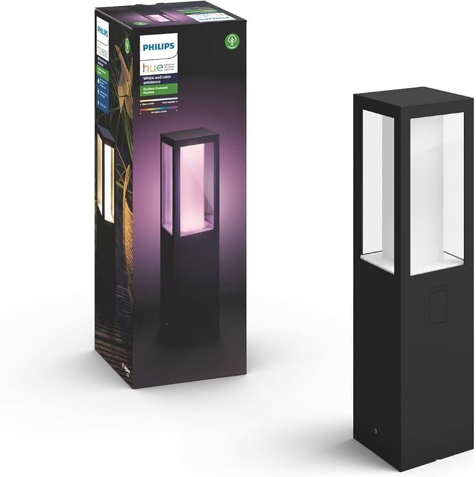 Philips Hue Impress Außen-Sockelleuchte, Gartenbeleuchtung, Schwarz | White & Color Ambiance, 16 Mio. Farben, 1180 lm, IP44 für den Außenbereich, Dimmbar, App- und Sprachsteuerung, Smart Home
