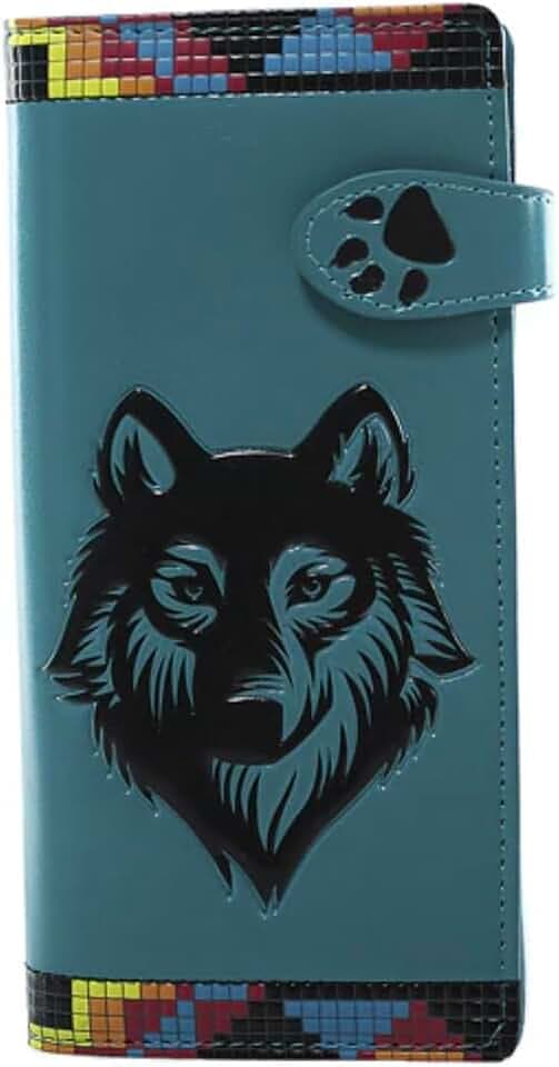 Shag Wear Native Wolf Large Animal Wallet 7" Teal