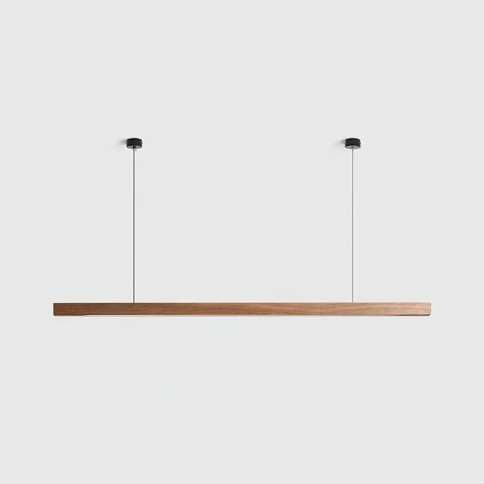 Modern LED Chandelier Walnut Color Dining Room Kitchen Island Long Hanging Lights Restaurant Office Coffee Home Lighting Ash Wood Remote Control Dimmable (2 Round Bases, 100cm(39.3in))