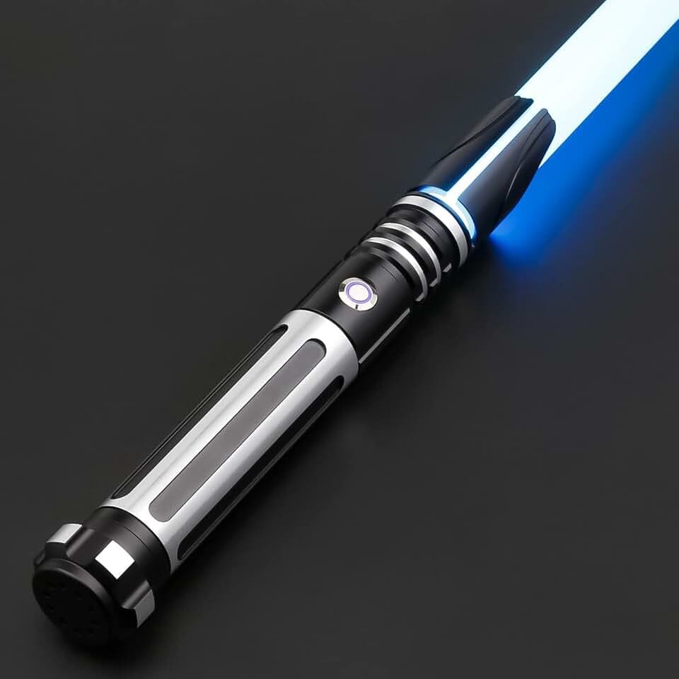 ANASABER Duellierendes Lichtschwert, Motion Control Laserschwert Für Erwachsene, Smooth Swing Lightsaber Mit 10 Tonfonts, RGB 12 Farben Wechselbar, Metallgriff, Für Halloween Cosplay Party, S9