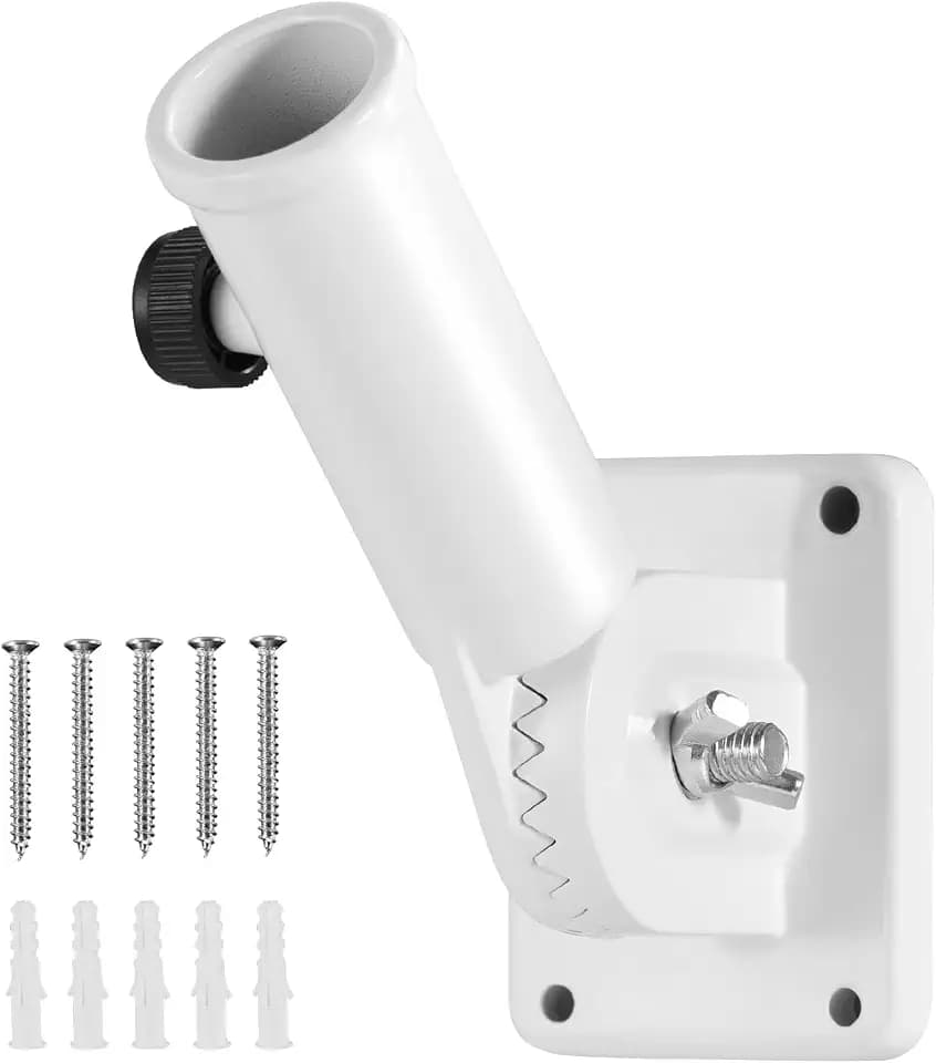 Flag Pole Holder Brackets, BONWIN 1" Flag Pole Mounting Bracket with Hardwares for House Wall Porch, 1" Inner Diameter, 180° Adjustable Multi Positions, Aluminium Alloy(1 Pack White, Multi-Positions)
