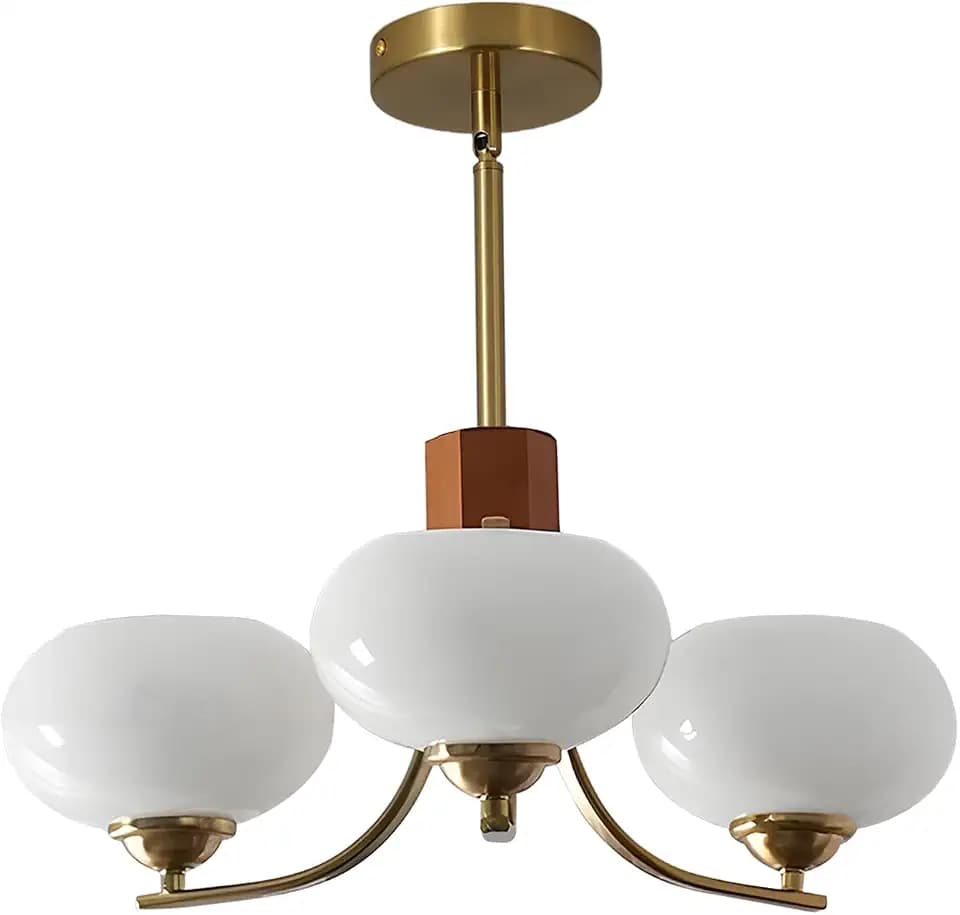 BOKT 3-Light Brushed Brass Sputnik Chandelier Milk Globe Pendant Light