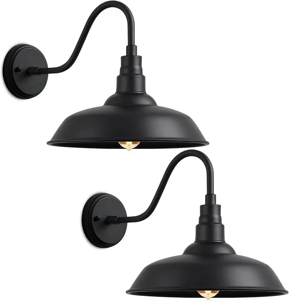 14" Large Outdoor Barn Gooseneck Lights, Black Classic Industrial
