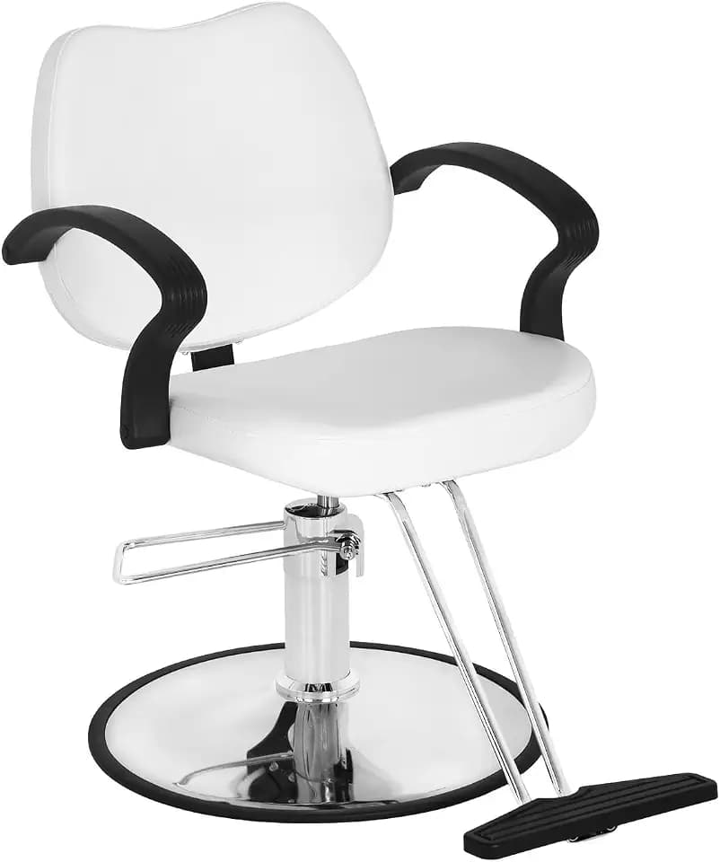 BestMassage Hydraulic Reclining Barber Chair, Heavy Duty All Purpose Salon Chair with Adjustable Headrest Footrest and 360° Swivel Hydraulic Pump for Barbershop, Beauty Salon, and Tattoo Studio,White