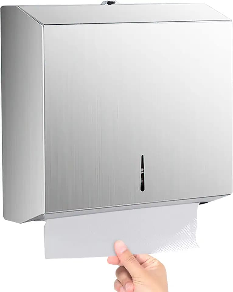 Papierhandtuchspender, Edelstahl Handtuchspender Papierhandtücher abschließbar Falttuchspender Silber Handtuchhalter für Hotel Einkaufszentrum Büro Toilette(200-400 Blatt)