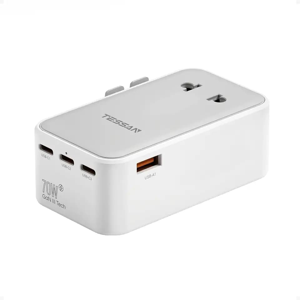 TESSAN Reiseadapter Weltweit PD 70W, Travel Adapter Worldwide, Grau
