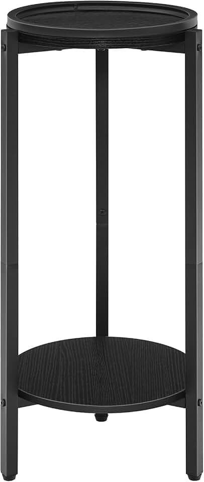 HOOBRO Beistelltisch rund, Kleiner Tisch, 2-stufiger Couchtisch, Sofatisch, Getränketisch, für kleine Räume, Wohnzimmer, Schlafzimmer, Schwarz EBB167BZ01