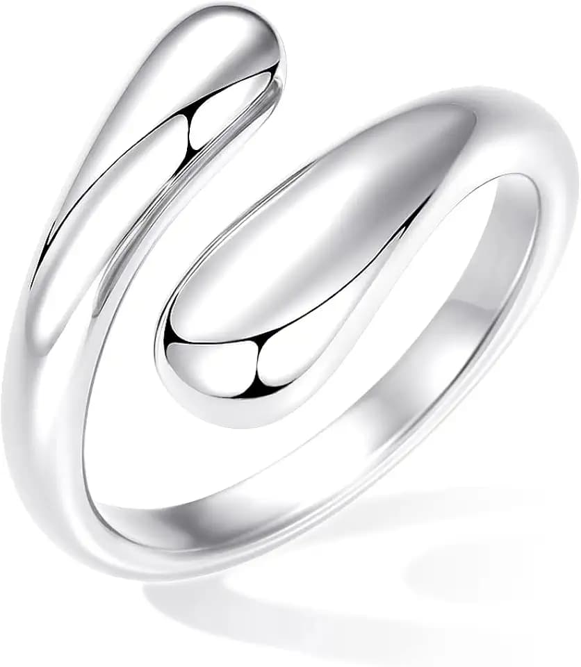 Non Tarnish Gold Chunky Rings for Women, 14K Gold Plated Statement Dome Rings Stacking Silver, Adjustable Mens Eternity Wedding Band Mixed Metal Jewelry Size 3-15 Half Size