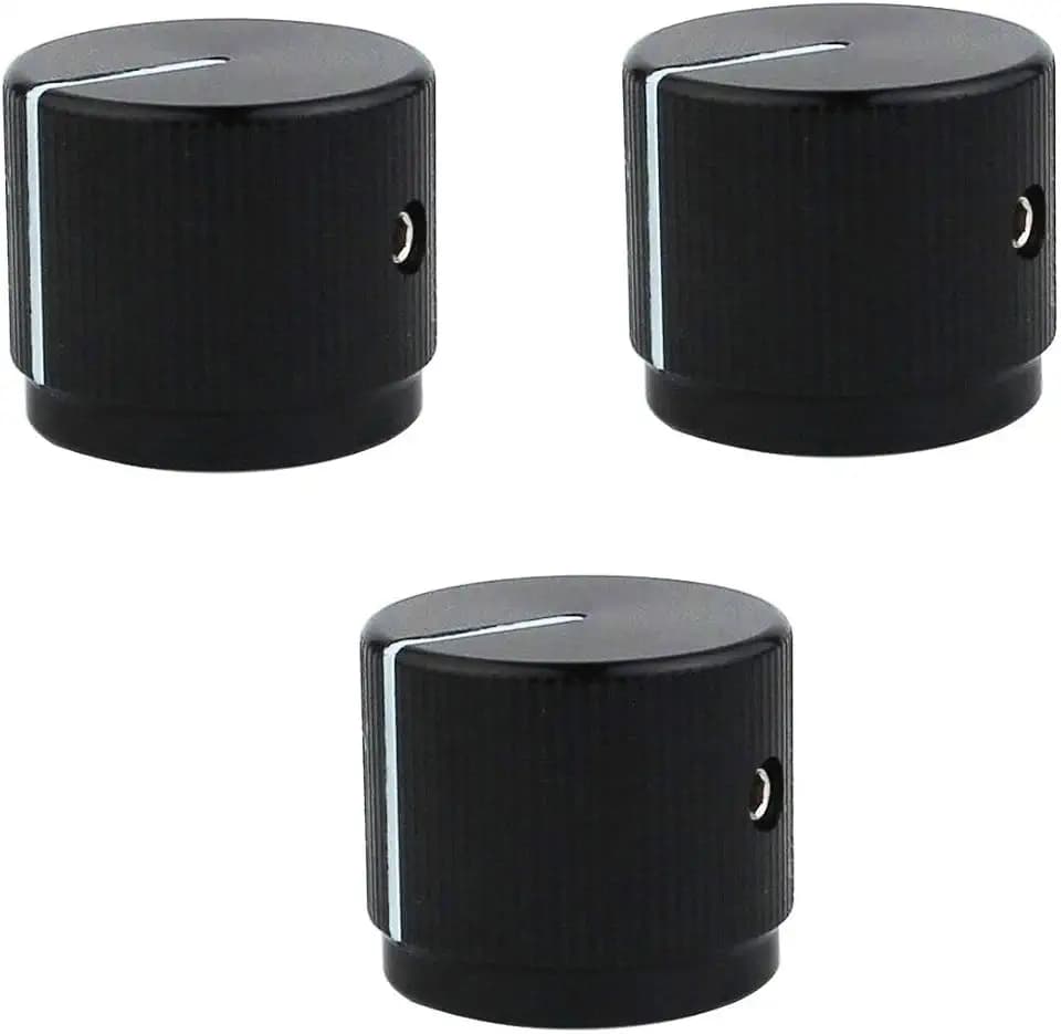 Guyker 3Pcs Guitar Aluminum Alloy Flat Top Control Knobs Dia. 6mm(0.24") Shaft Pots - Dome Tuning Potentiometer Knob Replacement Part for Electric Guitar or Precision Bass, black